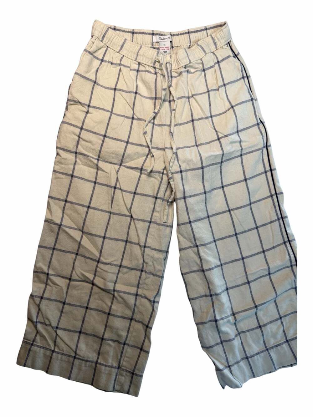 Madewell Plaid Drawstring Lounge Pajama Pants Cream Blue XS